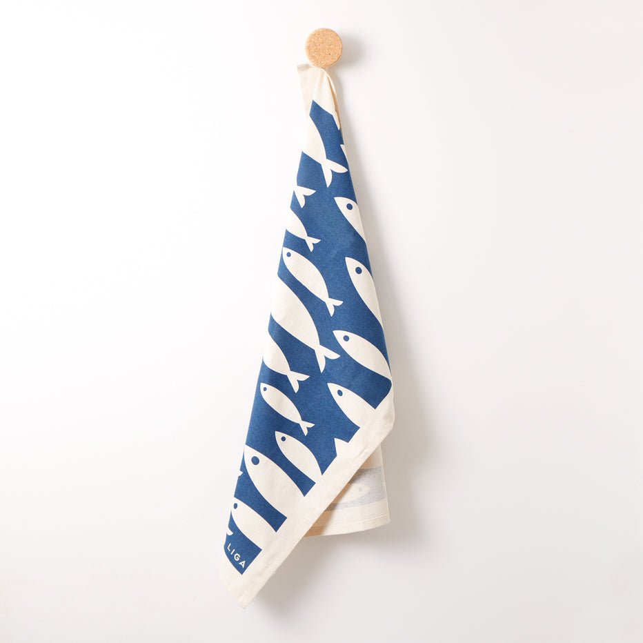 Love Liga Fish Tea Towel - Navy - The Mewstone Candle Co