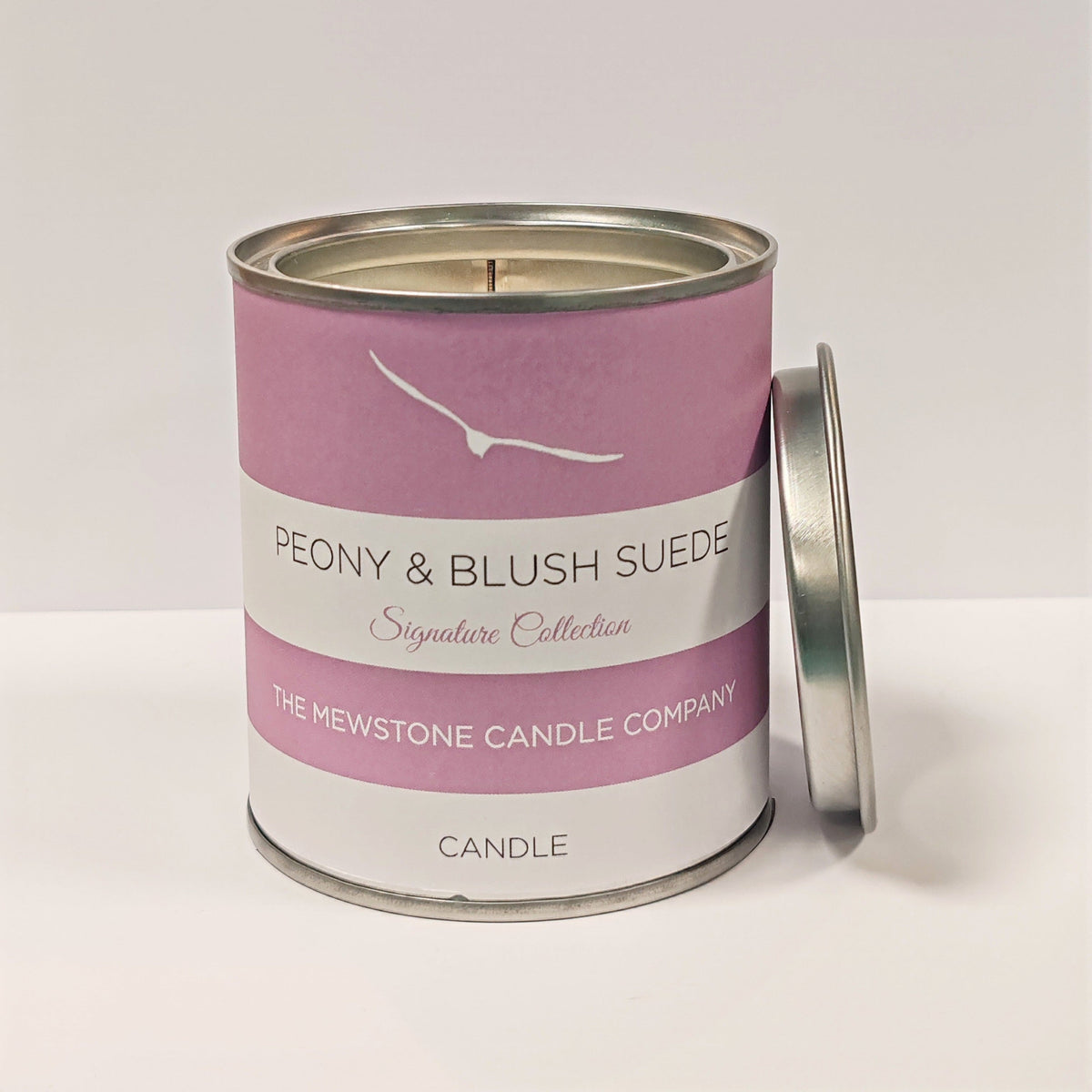 Peony and Blush Suede Signature Candle - The Mewstone Candle Co