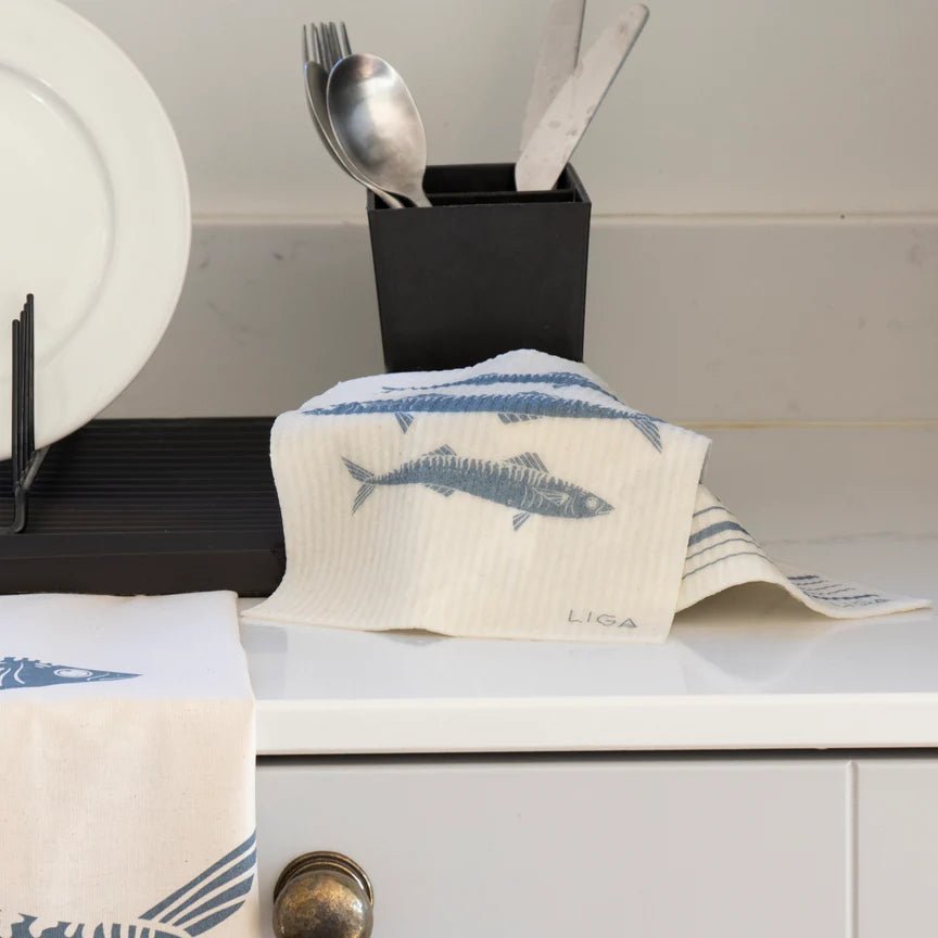 Love Liga Ebb and Flow and Mackerel Eco Dishcloths x2 - The Mewstone Candle Co