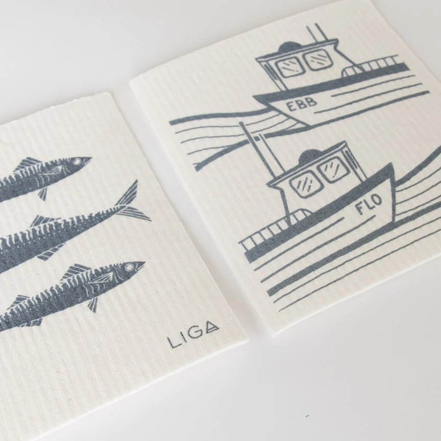 Love Liga Ebb and Flow and Mackerel Eco Dishcloths x2 - The Mewstone Candle Co