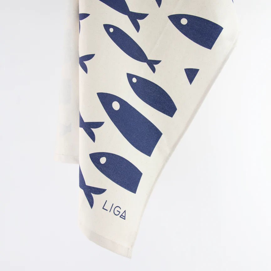 Love Liga Fish Tea Towel - Navy - The Mewstone Candle Co