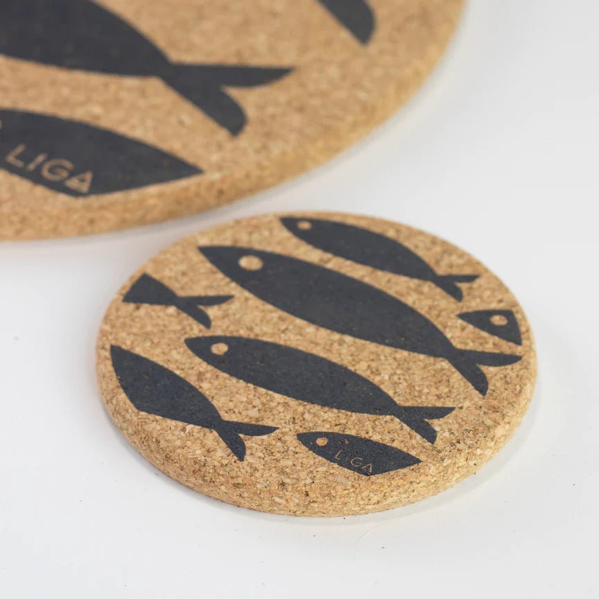 Love Liga Grey Fish Cork Coasters and Tablemats - The Mewstone Candle Co