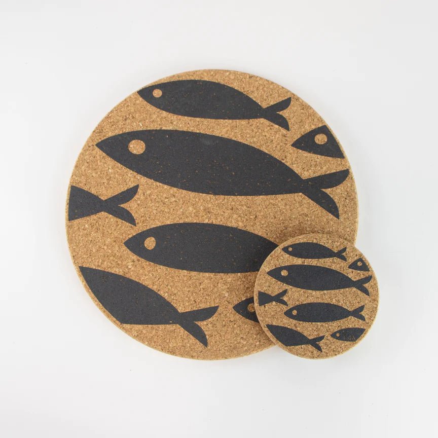 Love Liga Grey Fish Cork Coasters and Tablemats - The Mewstone Candle Co