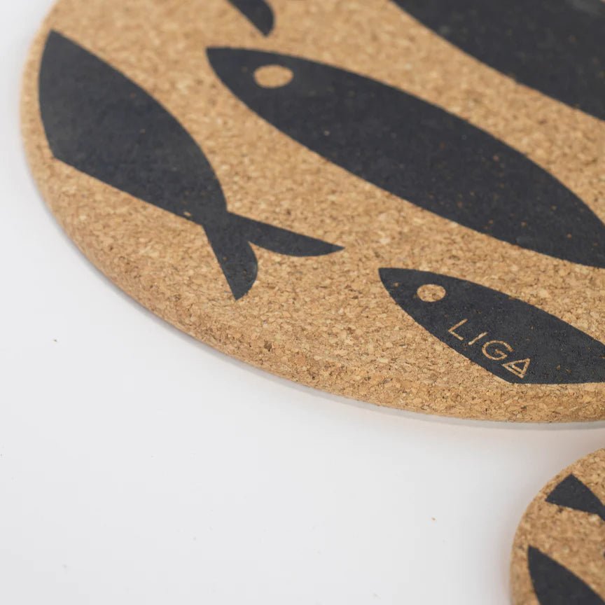 Love Liga Grey Fish Cork Coasters and Tablemats - The Mewstone Candle Co