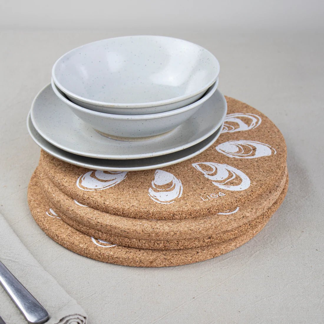 Love Liga Oyster Cork Coasters and Tablemats - The Mewstone Candle Co