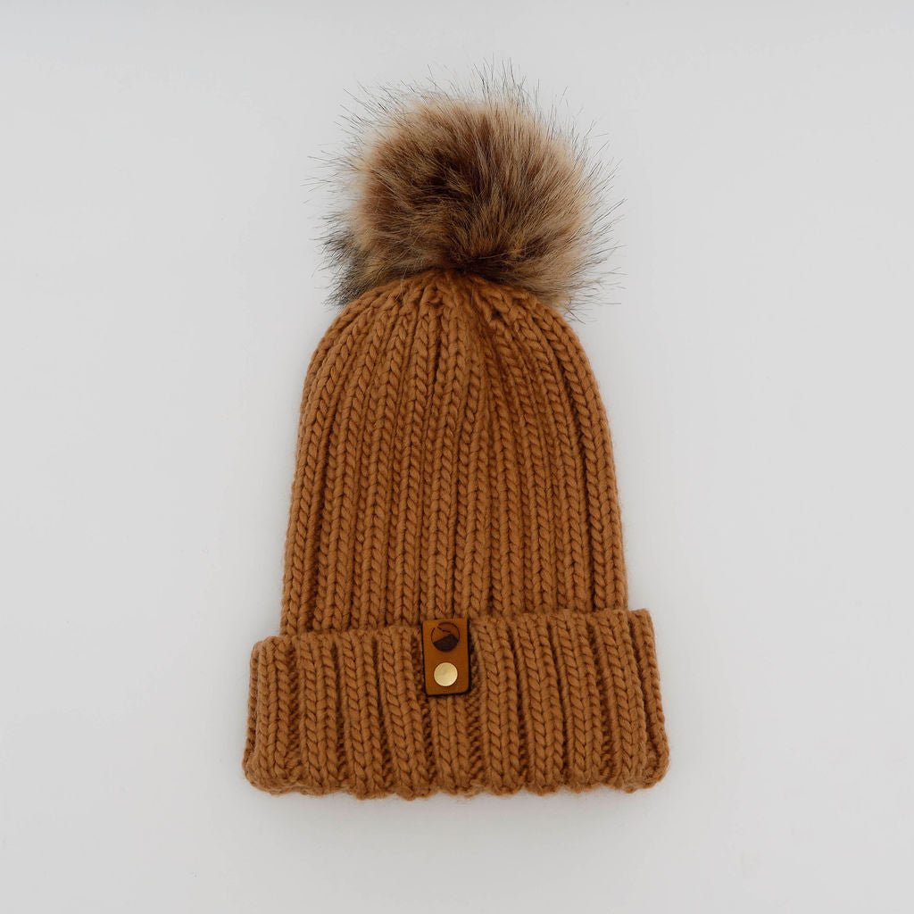 Mewstone Chunky Pom Pom Beanie Hat in Biscuit - The Mewstone Candle Co