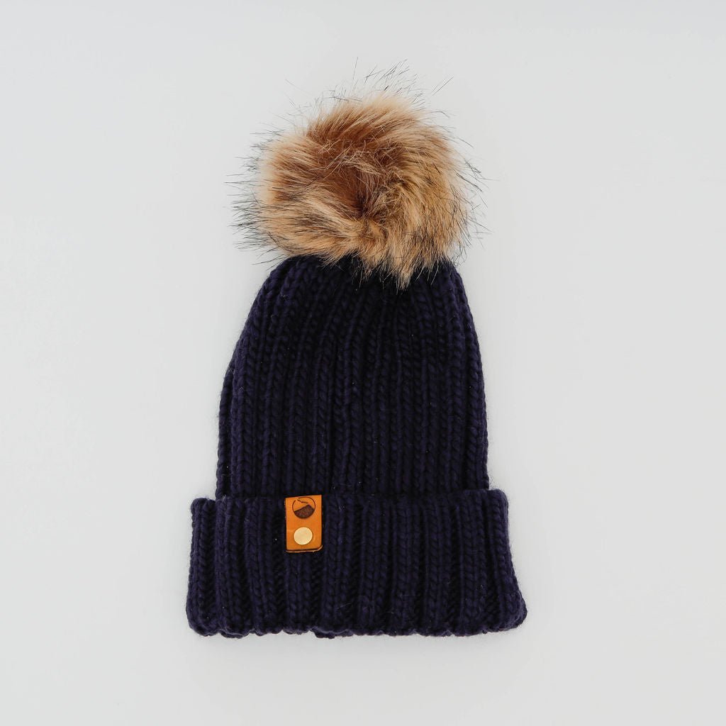 Mewstone Chunky Pom Pom Beanie Hat in Navy - The Mewstone Candle Co