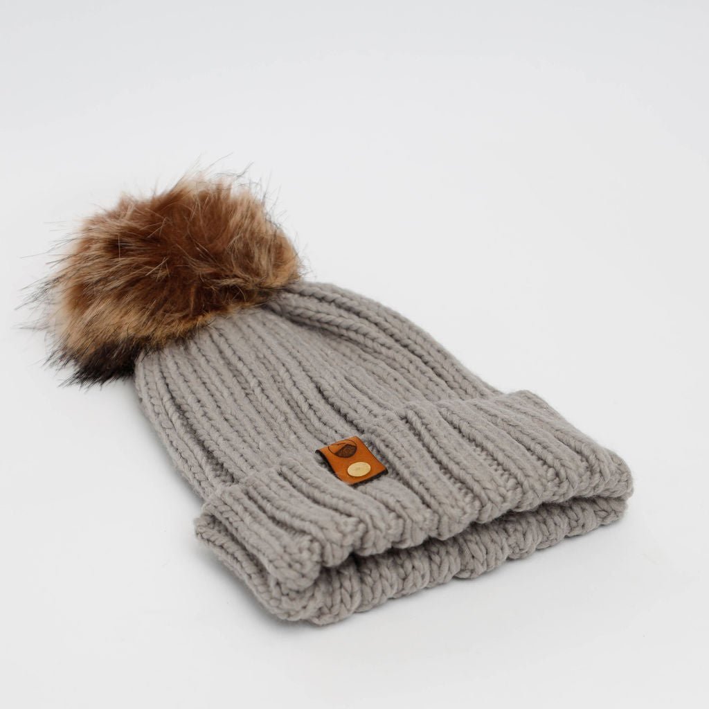 Mewstone Chunky Pom Pom Beanie in Mid Grey - The Mewstone Candle Co