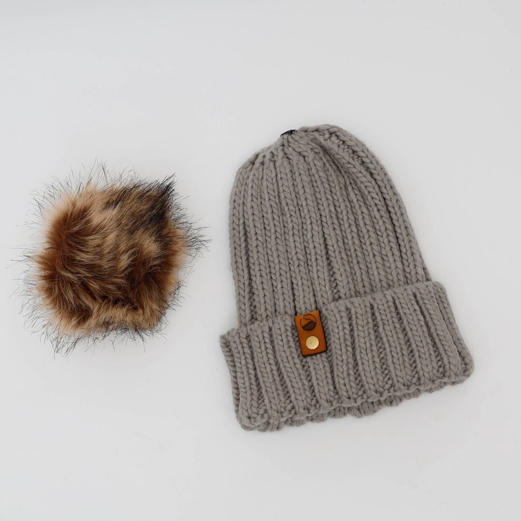 Mewstone Chunky Pom Pom Beanie in Mid Grey - The Mewstone Candle Co