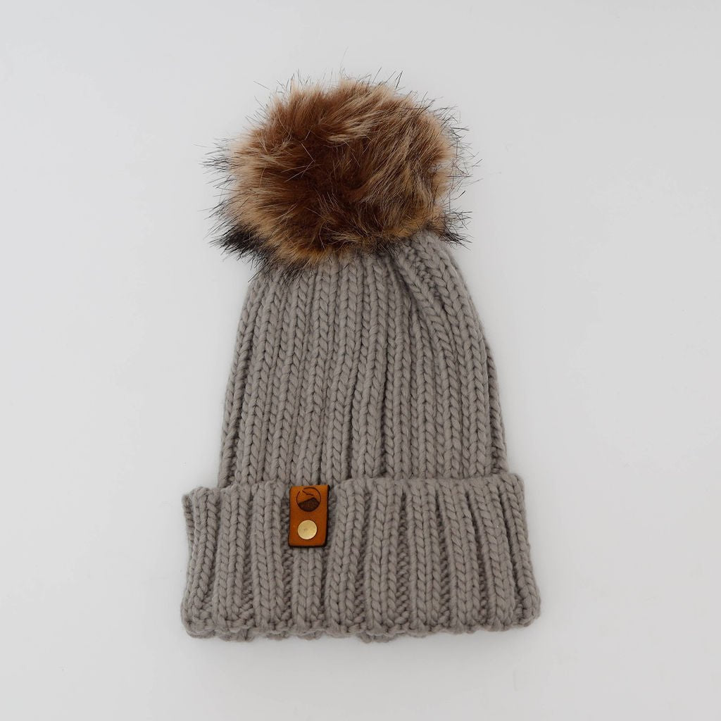 Mewstone Chunky Pom Pom Beanie in Mid Grey - The Mewstone Candle Co