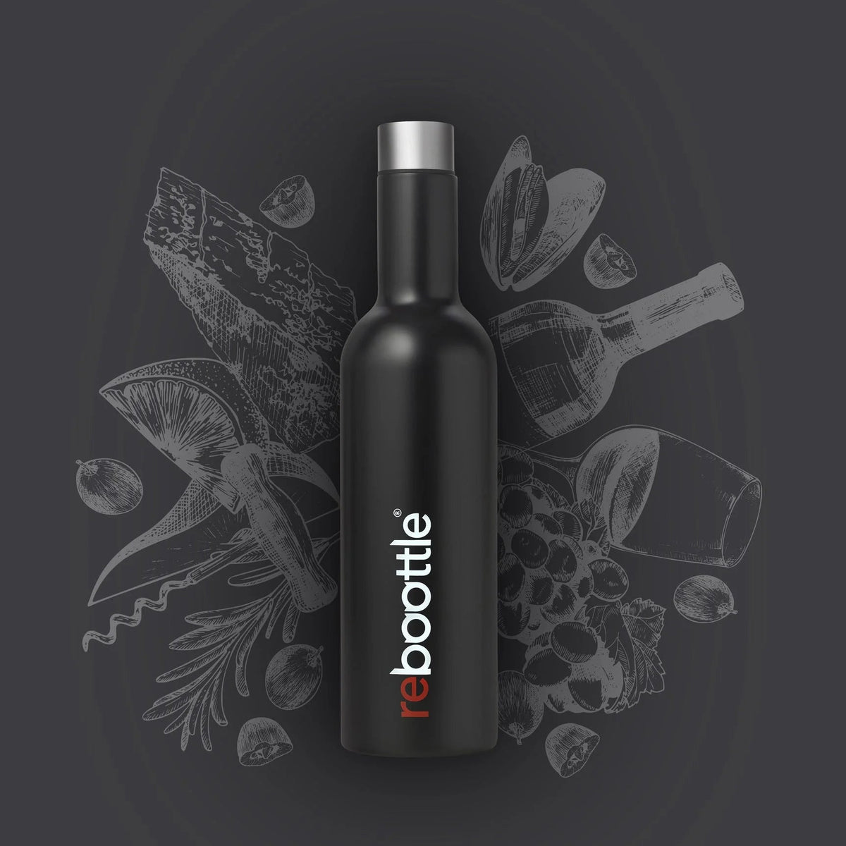 Rebootle Insulated Wine Bottle Flask - Black - The Mewstone Candle Co