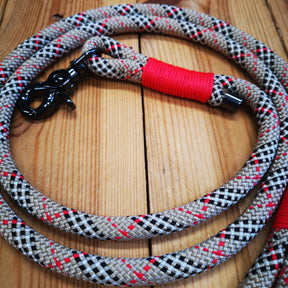 Taupe, Red and Black Tartan Rope Dog Lead - The Mewstone Candle Co