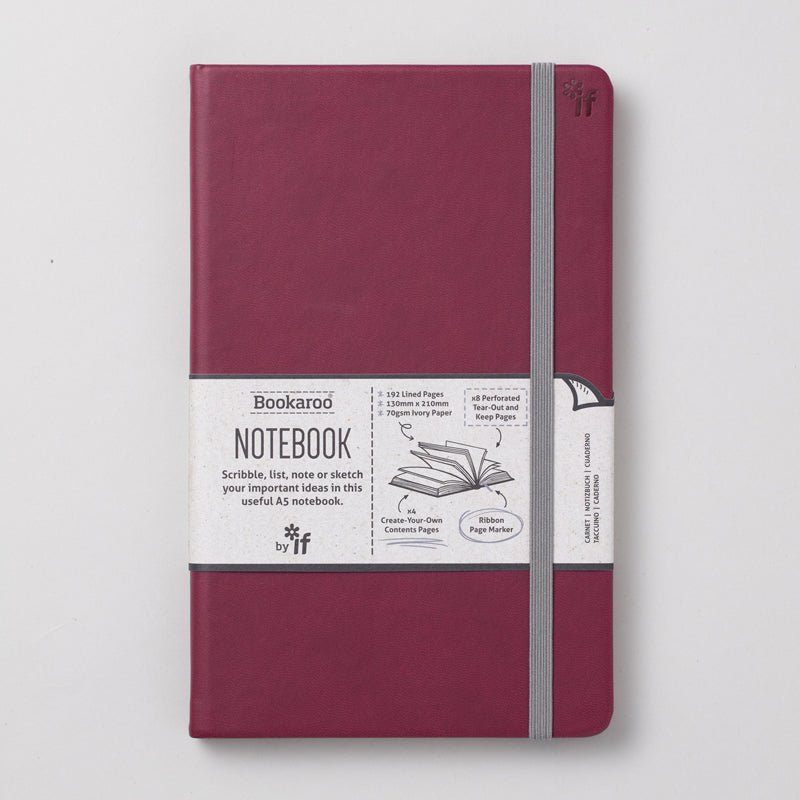 Bookaroo Dark Red Ruled A5 Notebook - The Mewstone Candle Co