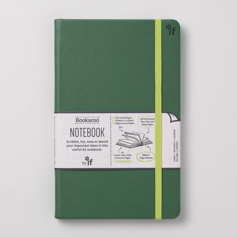 Bookaroo Forest Green Ruled A5 Notebook - The Mewstone Candle Co