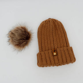 Mewstone Chunky Pom Pom Beanie Hat in Biscuit - The Mewstone Candle Co