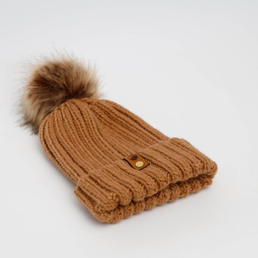Mewstone Chunky Pom Pom Beanie Hat in Biscuit - The Mewstone Candle Co