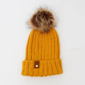 Mewstone Chunky Pom Pom Beanie Hat in Mustard - The Mewstone Candle Co