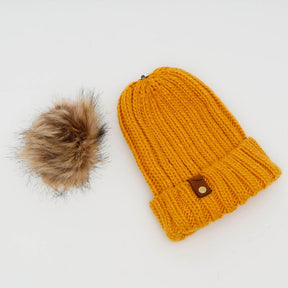 Mewstone Chunky Pom Pom Beanie Hat in Mustard - The Mewstone Candle Co