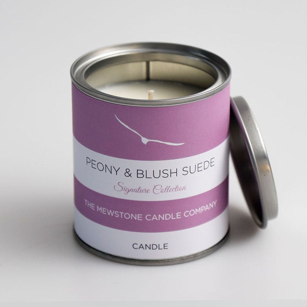 Peony and Blush Suede Signature Candle - The Mewstone Candle Co